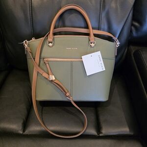 Anne Klein Green Olive and Brown Satchel Bag NWT